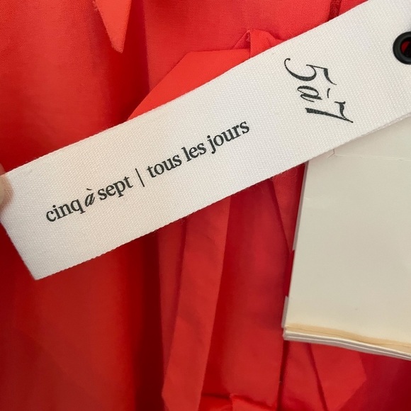 New Cinq a Sept Lynn Tiered Puff Sleeve Mini Dress in Neon Coral Orange | Size 4 - Picture 8 of 12